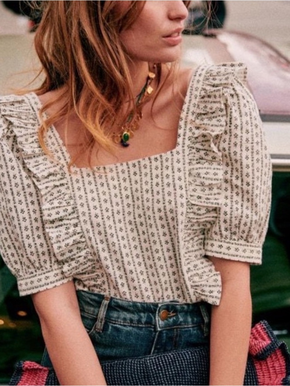 Sézane Ruffle Square-Neck Top